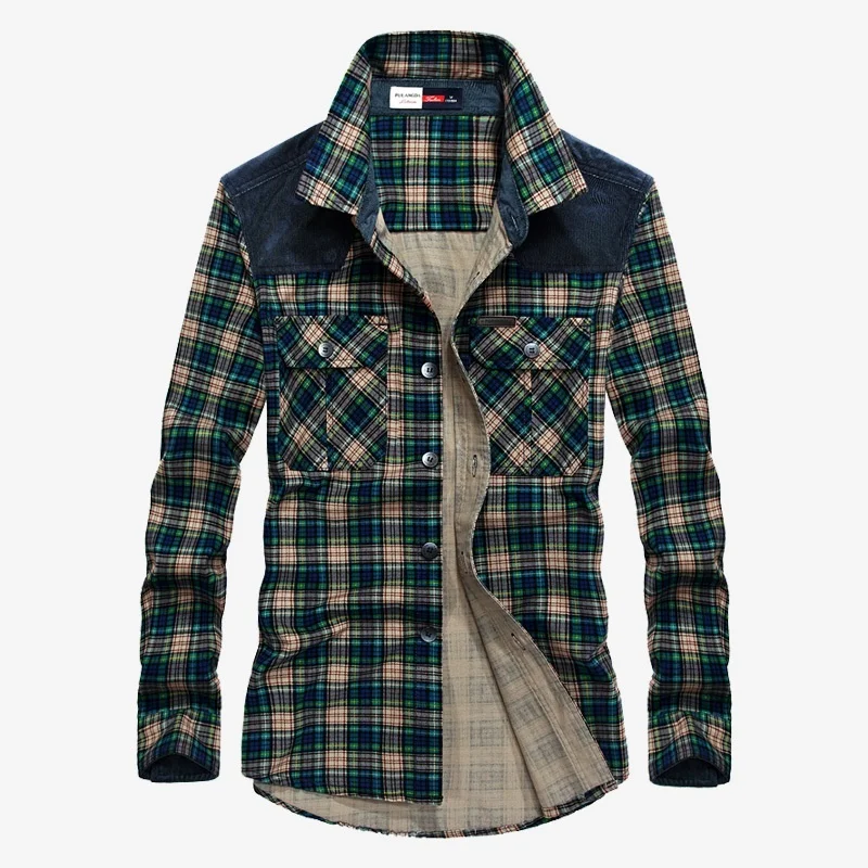 

Shirt Men Military Cotton Long Sleeve Male Autumn Dress Shirt High Quality Casual Fashion Yellow Green Plaid Shirt Men