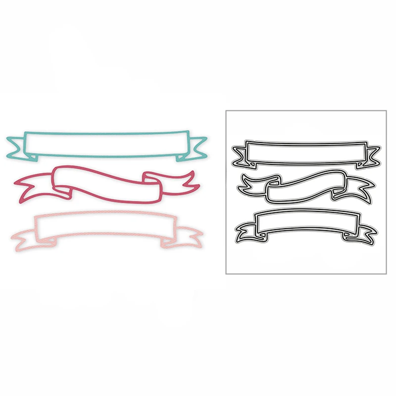 

Hot 2022 New 3pcs Banner Ribbon Metal Cutting Dies for Scrapbooking and DIY Card Making Decoration Embossing Mold Craft No Stamp
