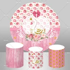 Розовая деревянная тема цветок лебедь принцесса девочка круглая задняя крышка Круглый фон торт Plinth крышка цилиндра