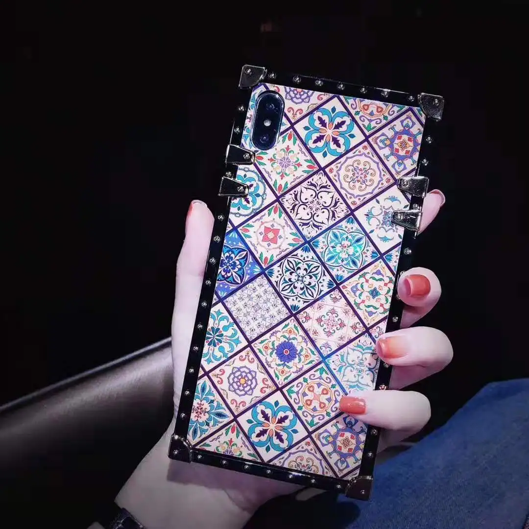 Square Right Angle Mobile Shell For XiaoMi 9 K20 Pro Gradient Rainbow Flash Powder Bee RedMi Note 7 Bohemian Style |