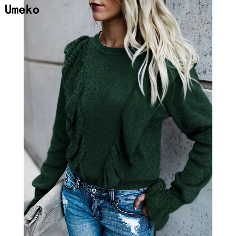 Umeko/осенний кардиган с воланами женский милый свободный зимний свитер