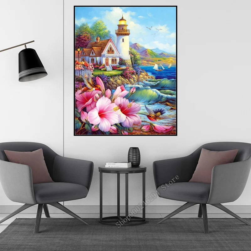 Картины с бусинами алмазная вышивка маячок квадратная круглая Алмазная мозаика