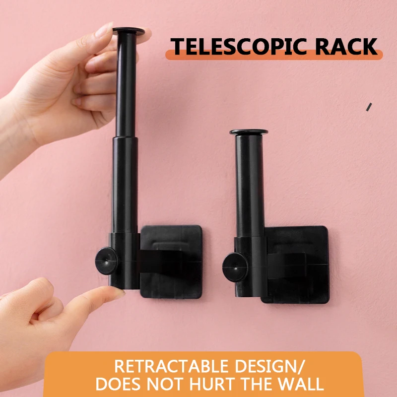 

Retractable Hook Rack Roll Paper Cup Pot Cover Holder Wall Hanging Storage Rack Home Kitchen Bathroom Multi Single Robe Hooks