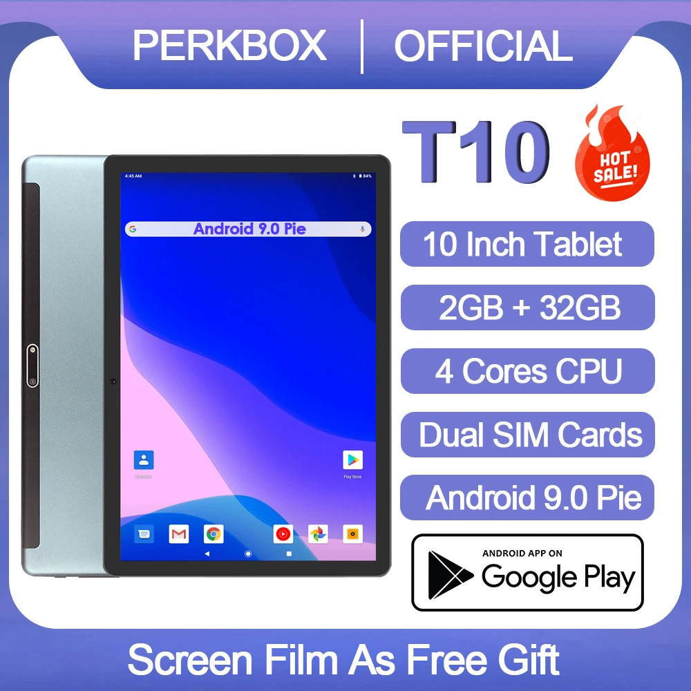 Планшет Perkbox 32 ГБ eMMC Android 9 10 Дюймов 5 МП 1280x800 HD экран|Планшеты| |