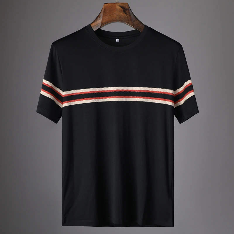 

JSBD Премиум адаптированный полосатый цвет контрастный удобный дышащий хлопок + Lessel летний базовый Универсальный круглый воротник мужской sho