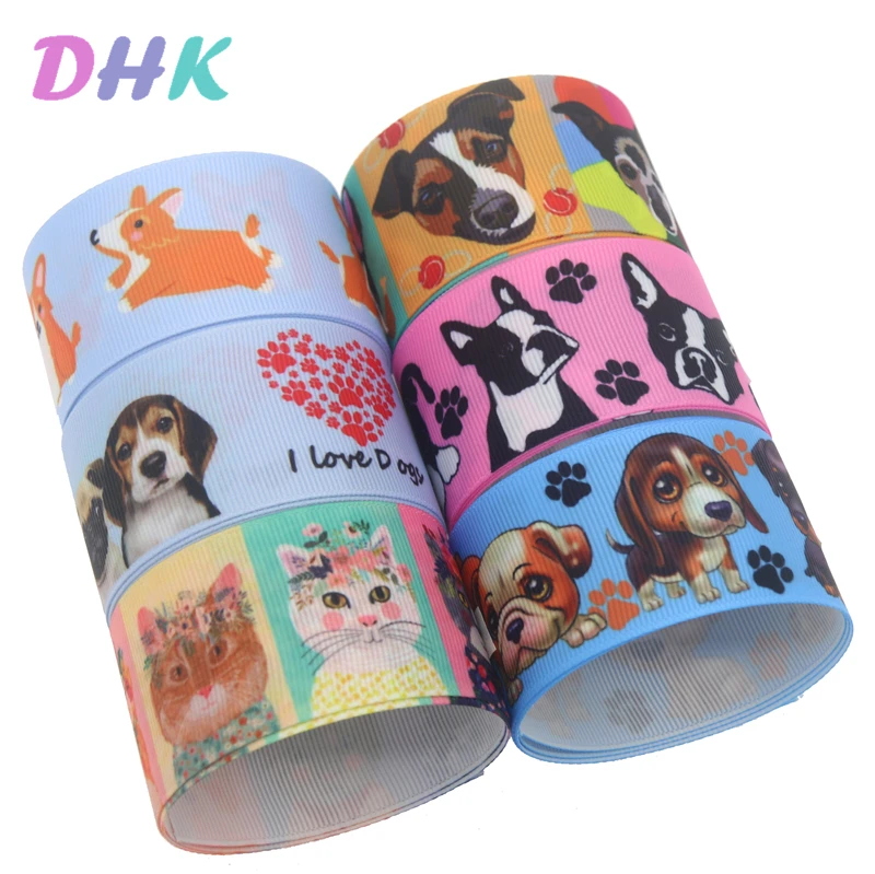 

DHK 1.5'' 5yards love dog cat animal Printed Grosgrain Ribbon Accessory bows Headwear Decoration DIY Wholesale 38mm C1824