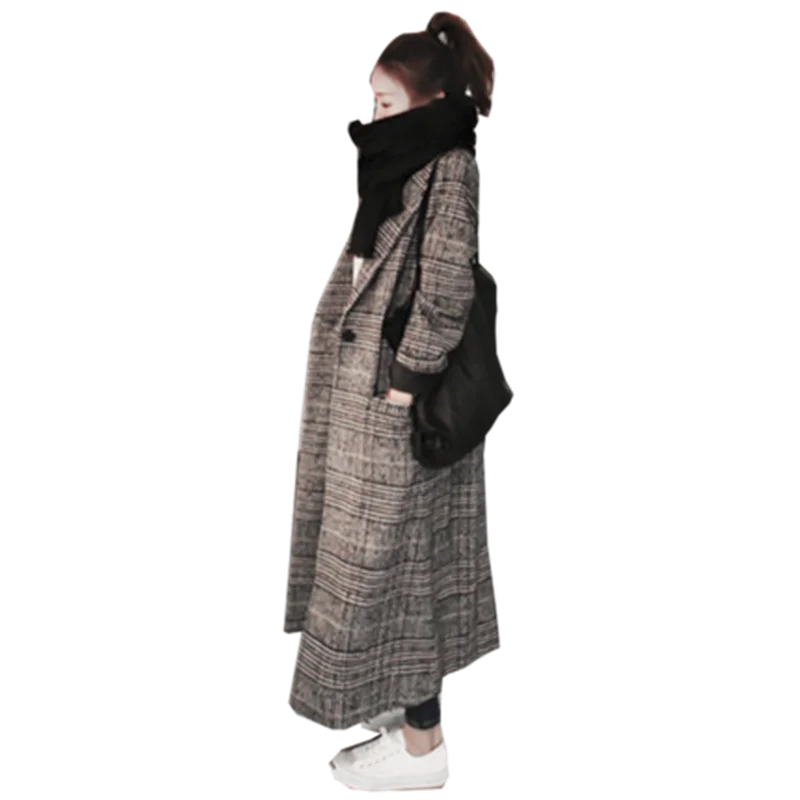 Ретро шотландская клетка шерстяное пальто женское 2020 Осень Зима Новая корейская