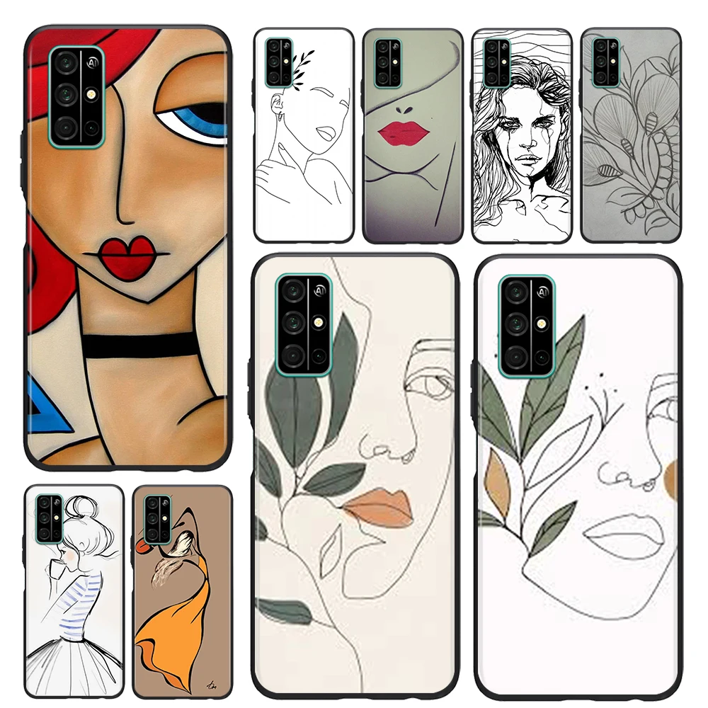 

Phone Case Abstract Art Line For Honor View 20 10X 10i 10 X10 9N 9X 9C 9A 9S 9 V9 Lite Pro 5G Black Soft TPU Cover