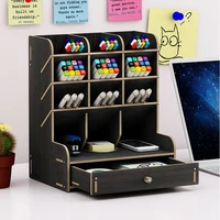 home wooden storage rack large capacity pen pencil boxs stationery cell phone stand multifunction gadgets organize container