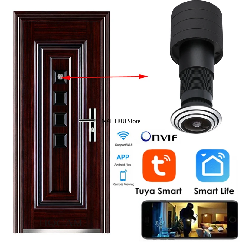 

Security 1080P Mini Wifi Door Eye Hole IP Camera Wide Angle FishEye Lens 1.66mm Peephole CCTV Network Audio Kamera P2P Onvif