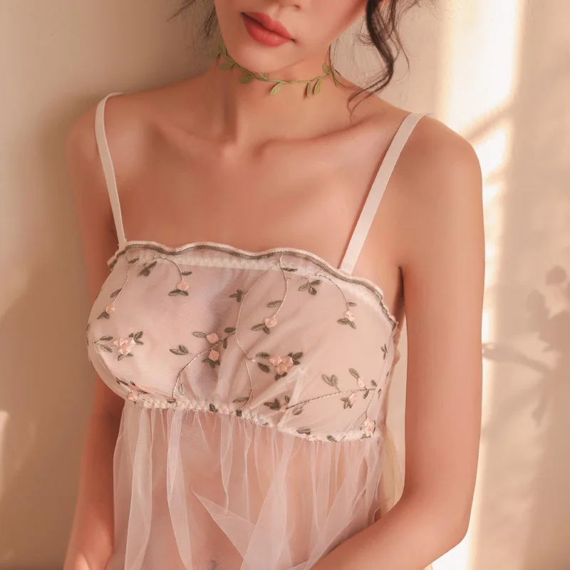 Женское ультратонкое Сетчатое платье на бретельках длинное с вышивкой и