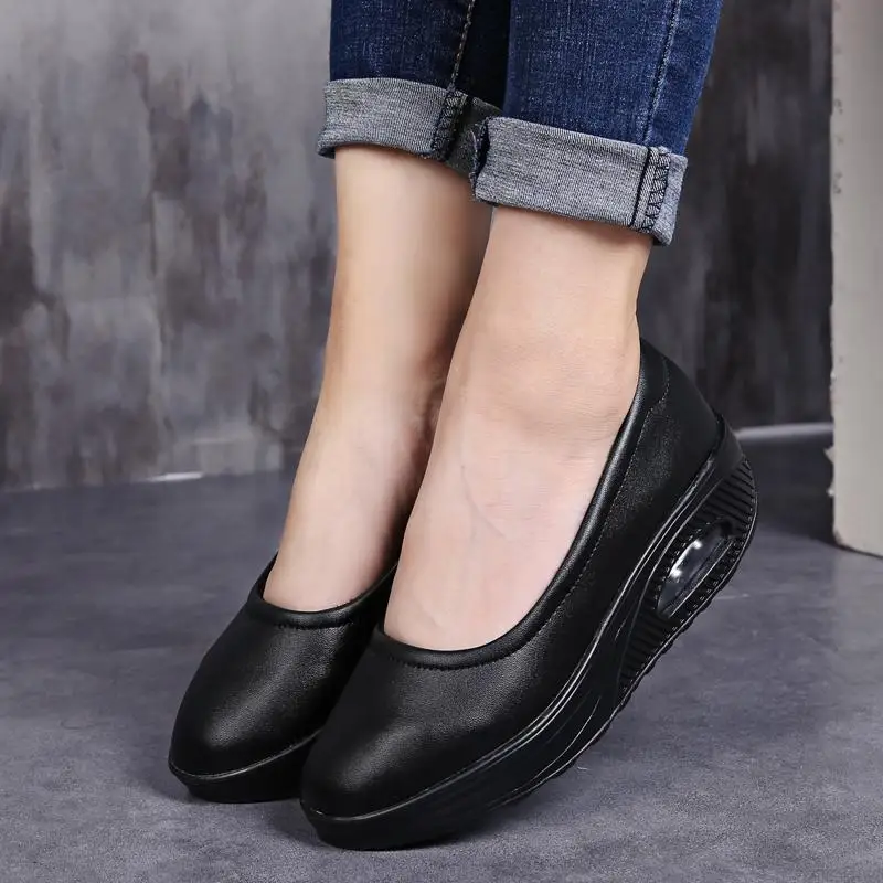 

11pcs Women large size black wedges height increasing high heels white casual slip-on low tops heels nurse shoes lykj-yx