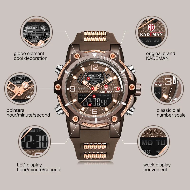 Часы наручные KADEMAN Мужские кварцевые в стиле милитари роскошные брендовые