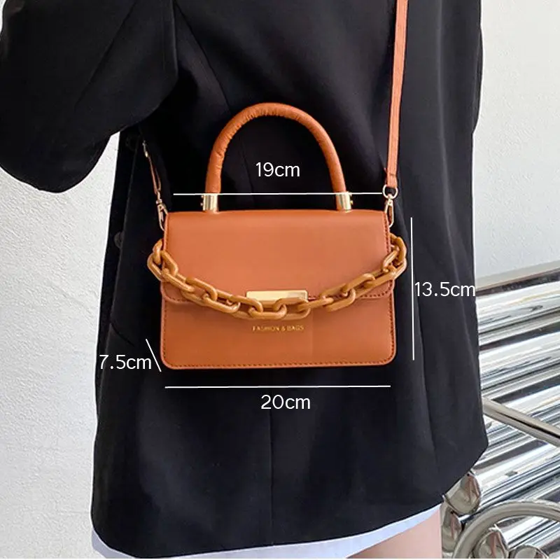 

Solid Color Handbag Shoulder Bag Chain Square Bag Portable Messenger Bag Female