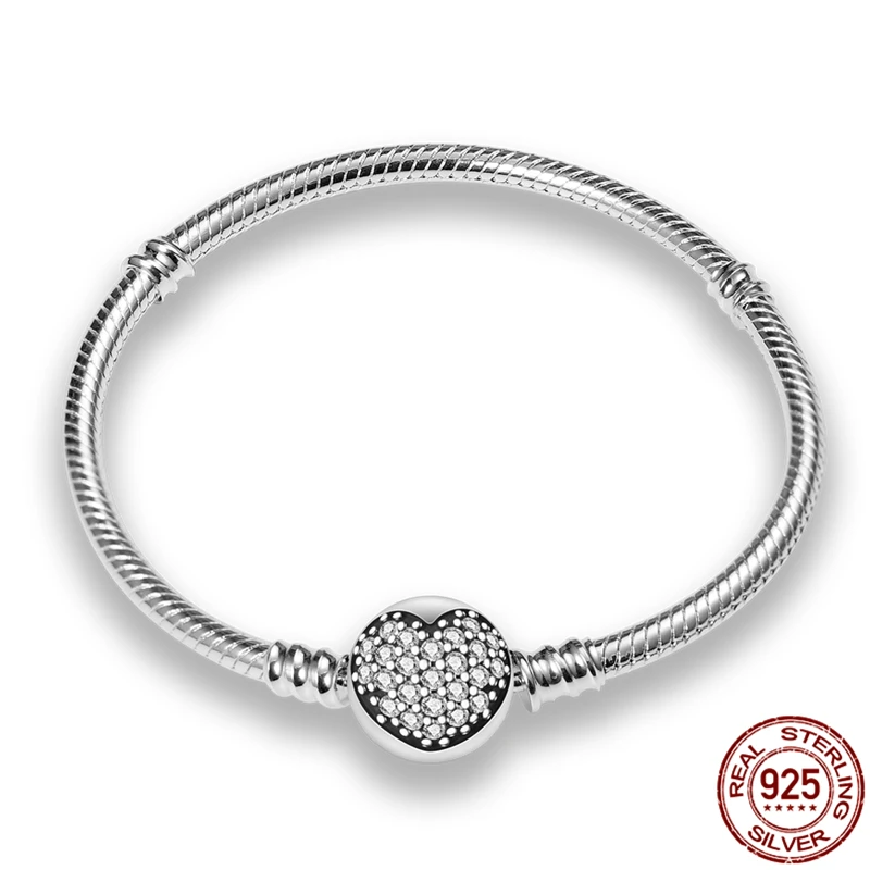 

100% 925Sterling Silver Heart-Shaped Zircon Bracelet For Suitable For Ladies' Original Beads&Charms Women Fashion Jewelry Gift