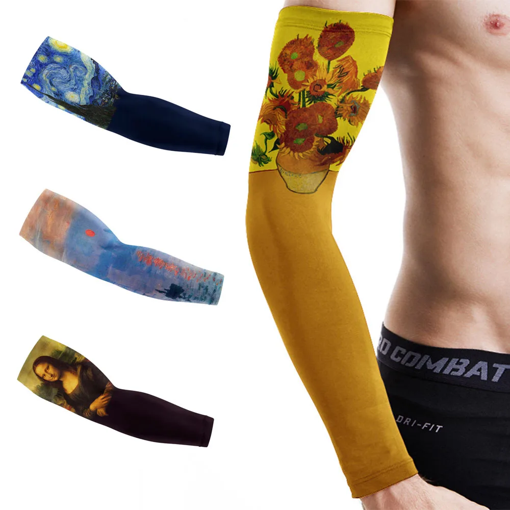 

Масляная живопись Ретро рукава унисекс Звездная ночь Ван Гог Подсолнух Мона Лиза компрессионные шелковые рукава женские грелки для рук