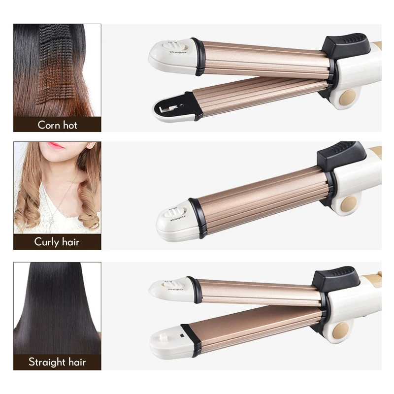 

3 In 1 Hair Curler Hair Straightener Fast Heating Ceramic Curling Iron Electric Foldable Hair Straightener Flat Iron Corn Plate