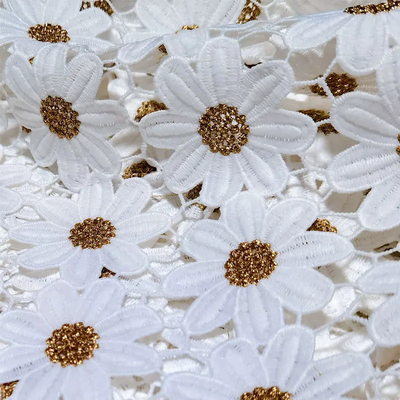 Золотая нить ромашки вышитые ткани Водорастворимая Вышивка подкладки кружева