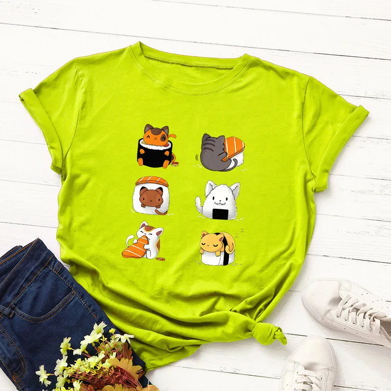 Kawaii Sushi женская футболка большого размера модные летние футболки с коротким
