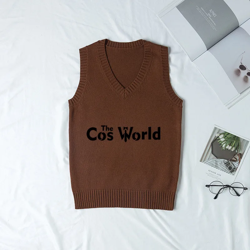Chocolate XS-XXL Весна Осень Мужские Женские однотонные вязанные жилеты без рукавов пуловеры с v-образным вырезом свитера пальто для JK школьная форма - Цвет: Chocolate