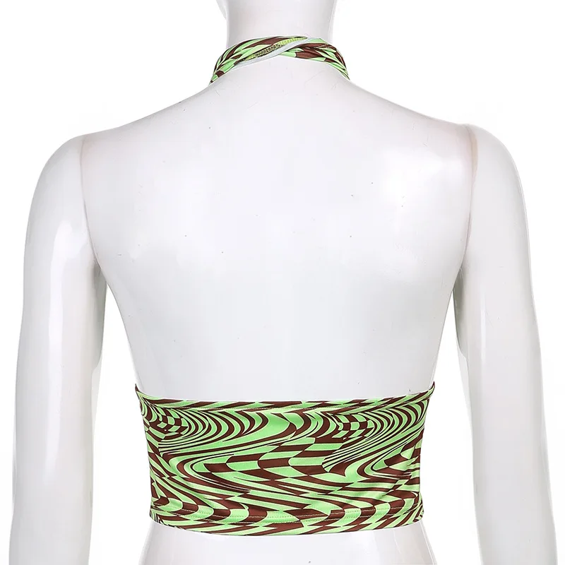 

WEPBEL Camis Women's Sexy Striped Print Slim Fit Camis Summer Fashion Halter Backless Hollow Out Short Top