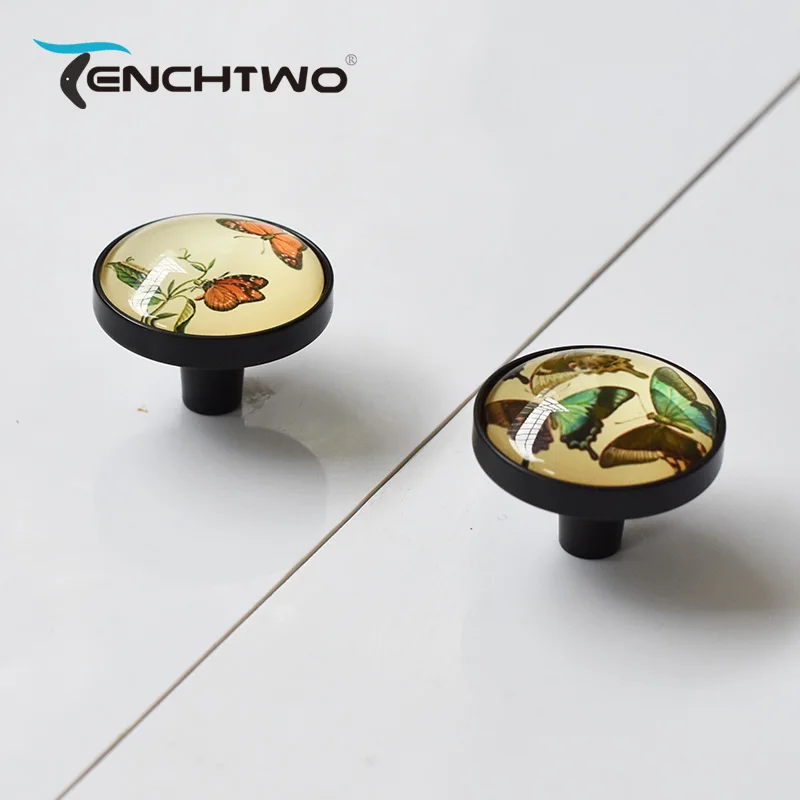 TENCHTWO латунь в ретростиле с изображением бабочки для узор Хрустальная ручка