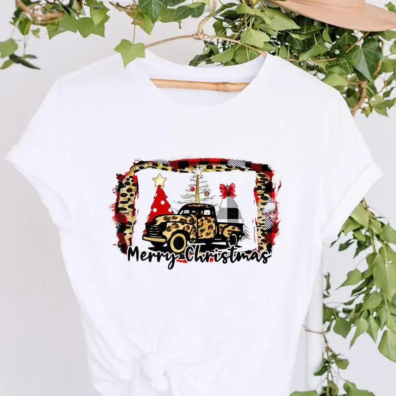 

2021 Ladies Happy Season Christmas New Year 3D Printing Casual Round Neck Short Sleeve Ladies Fashion Cartoon Comfortable T-shir