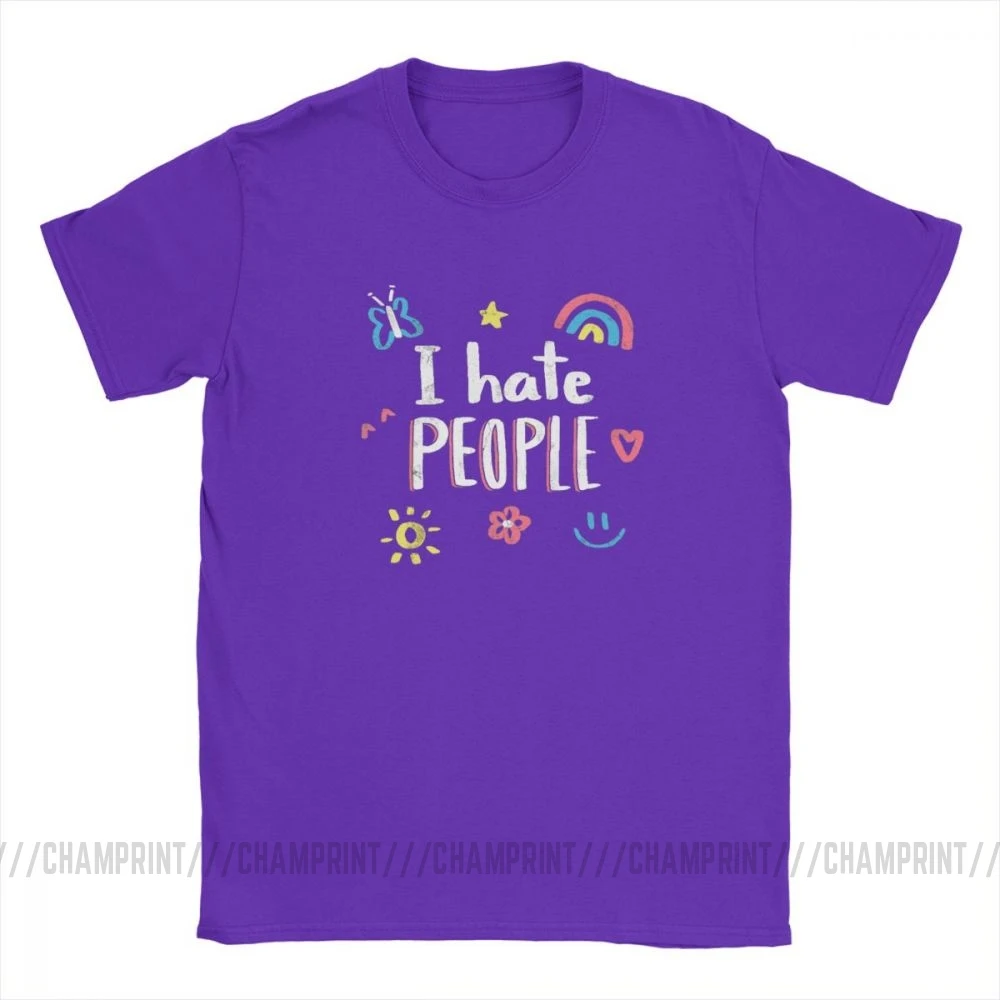 Фиолетовый Футболки с надписью «I Hate People Humor» для мужчин, топы с изображением улыбки радуги, цветов и бабочек, одежда с коротким рукавом, футболки из хлопка с графическим принтом - Цвет: Фиолетовый