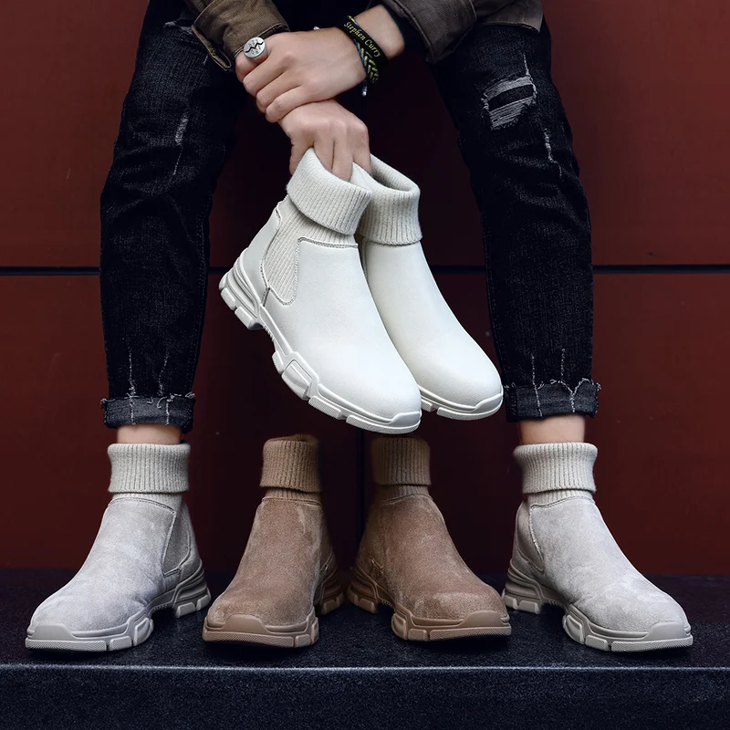 Зимние ботинки мужские шерстяные носки мартинсы уличные модные мужская обувь