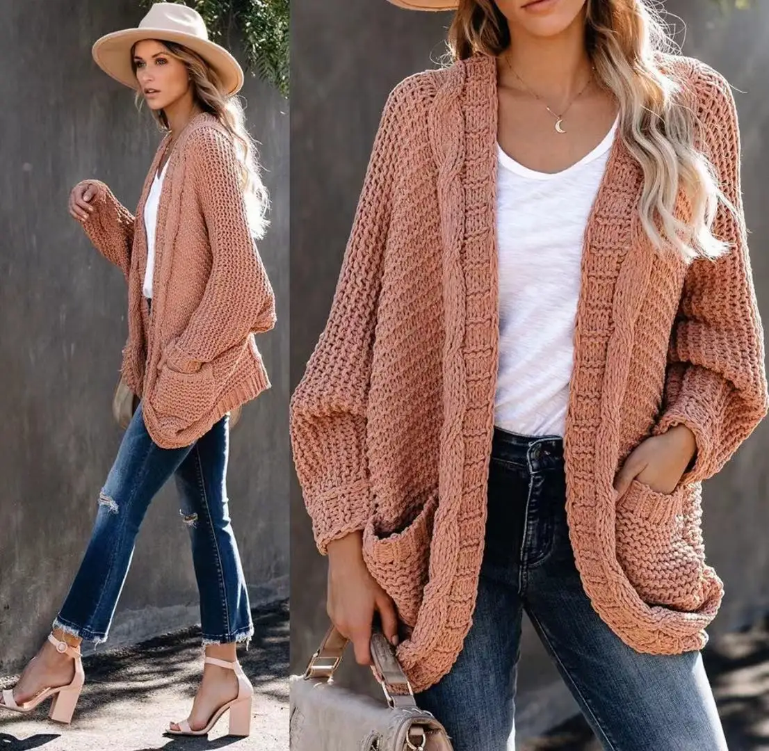 

2021 autumn and winter new rope thick needle cardigan jacket knit sweater sweater women