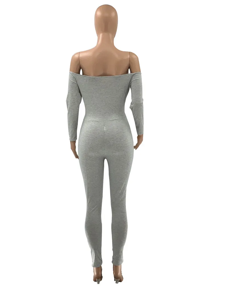

Spring Autumn Jumpsuit Women Solid Romper Slash Neck Strapless Full Sleeve Playsuit Slim Bandage Pants Casual Overall Mono Mujer