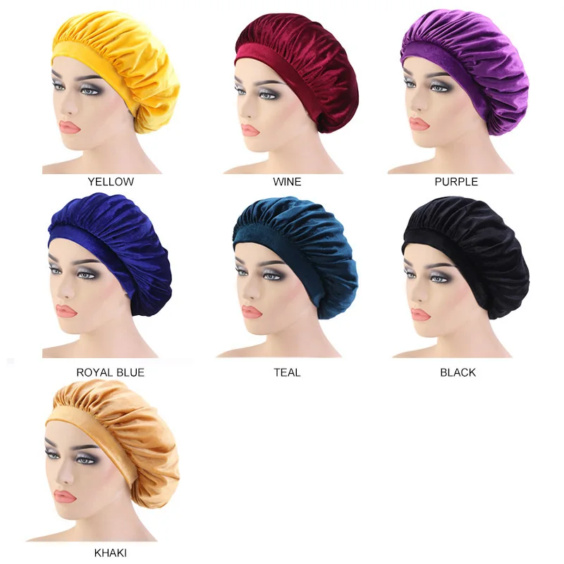 

Muslim Women Wide Velvet Hair Caps Bonnet Sleep Turban Hat Cancer Chemo Beanies Cap Headwrap Headwear Hair Accessories