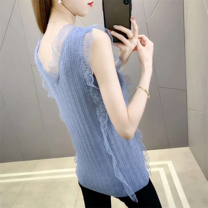 

Spring/summer 9303 women cultivate morality clip bright silk knitting v-neck lace vest 21