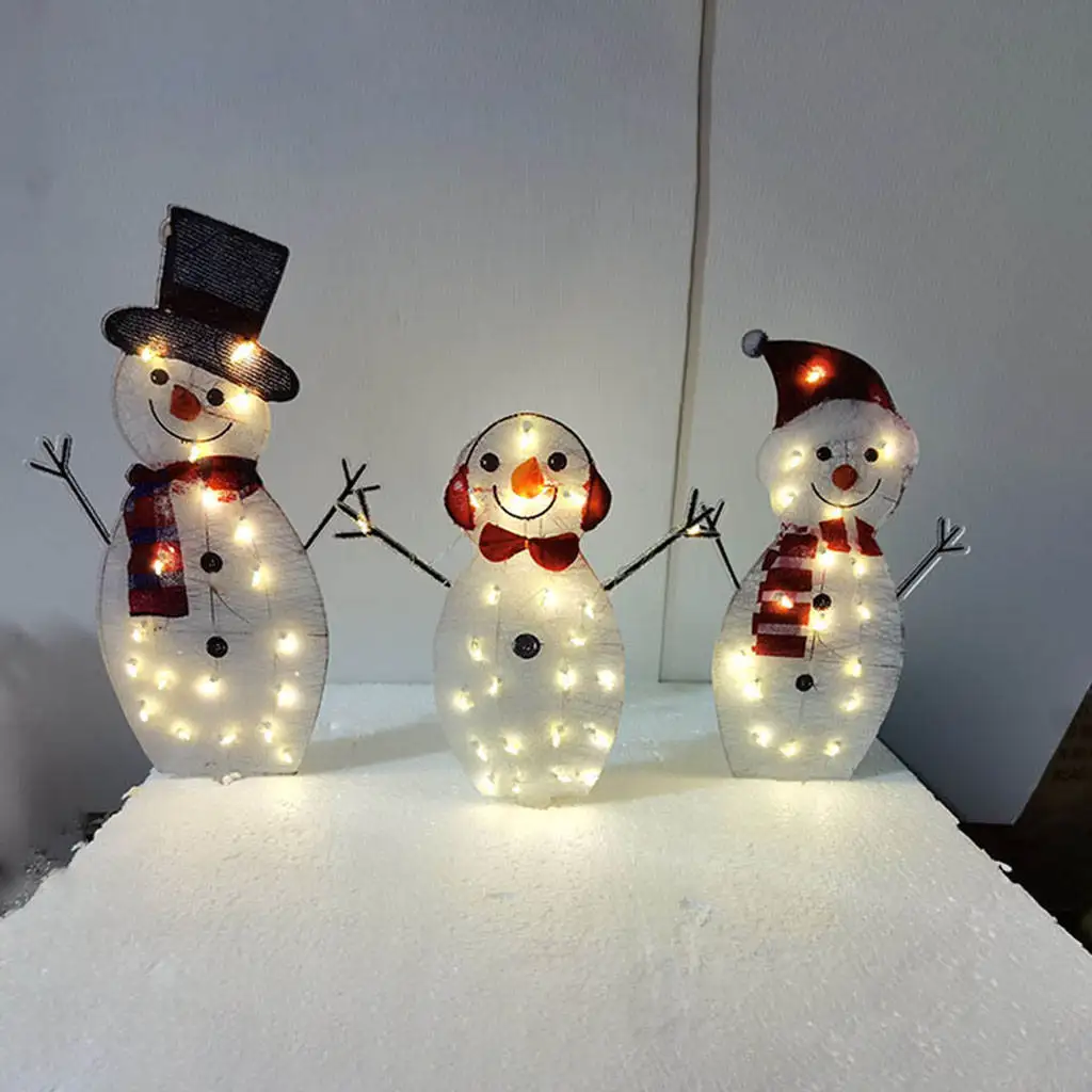 

3 Pieces Light up Snowman with Scarf Christmas Battery Operated for Garden Lawn Holiday