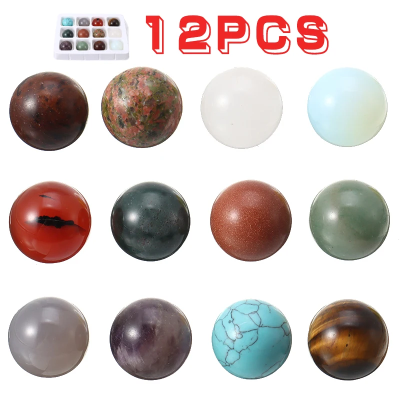 

12pcs 20mm Assorted Natural Crystal Healing Gemstone Spheres Balls Home Decoration Accessories Random Style Mixed Color