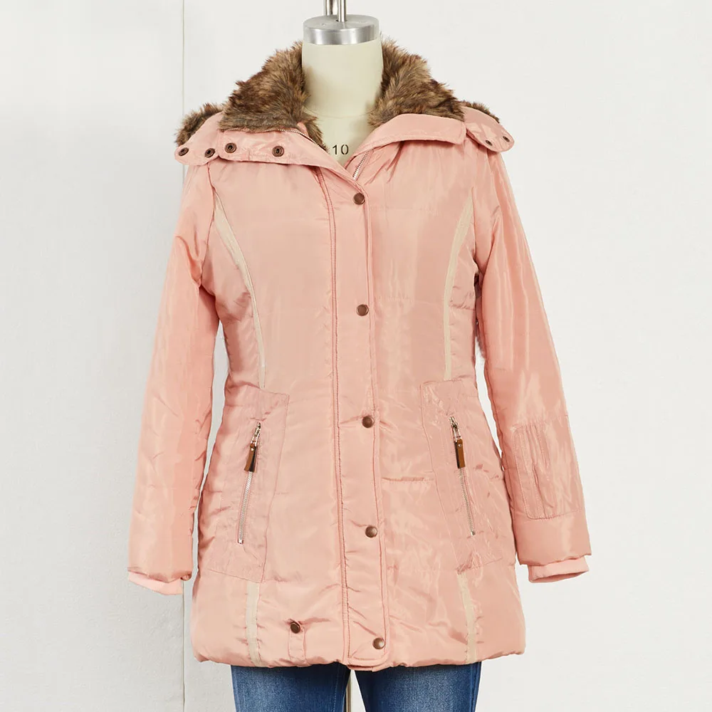 

Women Cotton Jackets Coats Plus Size Winter Casual Female Fur Collar Long Sleeve Solid Color Basic Hooded Overcoats Warm 5XL
