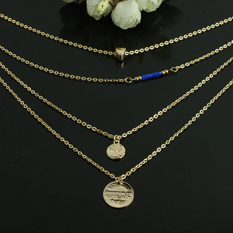 Стильное и простое изысканное многослойное ожерелье с металлической текстурой