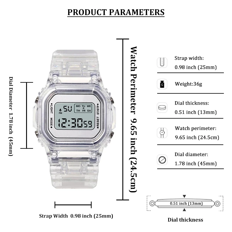

New Fashion Transparent Digital Watch Square Women Watches Sports Waterproof Electronic Watch Reloj Mujer Clock Dropshipping