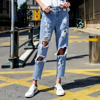 modern wide leg jeans puls size denim trousers boyfriend high waist pants push up mujer button fly hole ripped jeans for women