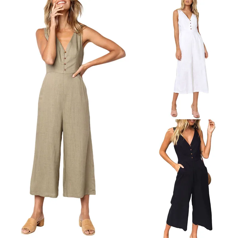 

Kayotuas Women Rompers 2021 Summer New Ladies Casual Clothes Loose Linen Jumpsuit Sleeveless Backless Playsuit Trousers Overalls