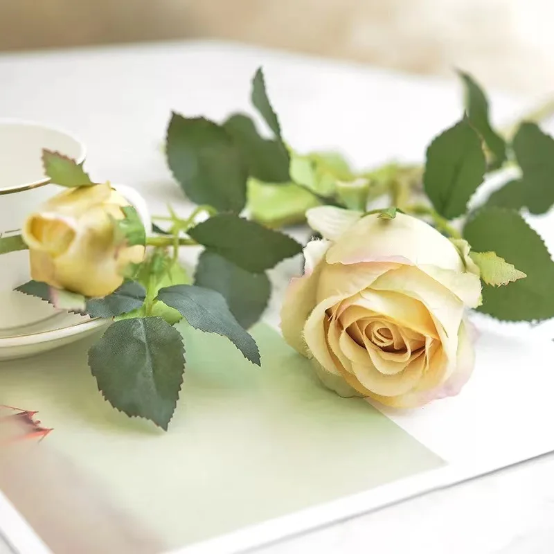 

Artificial flower Bulgarian rose flower living room dining table decoration dried flower retro bouquet creative home decoration