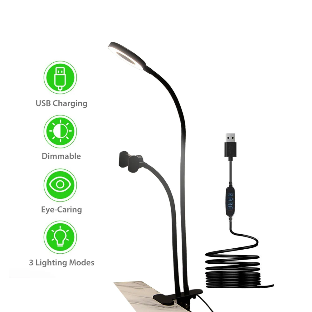 Светодиодная настольная лампа с зажимом USB светодиодный светильник для чтения и