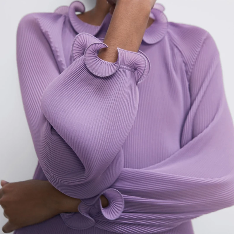 Женская шифоновая рубашка с длинным рукавом фиолетовая Сексуальная однотонная