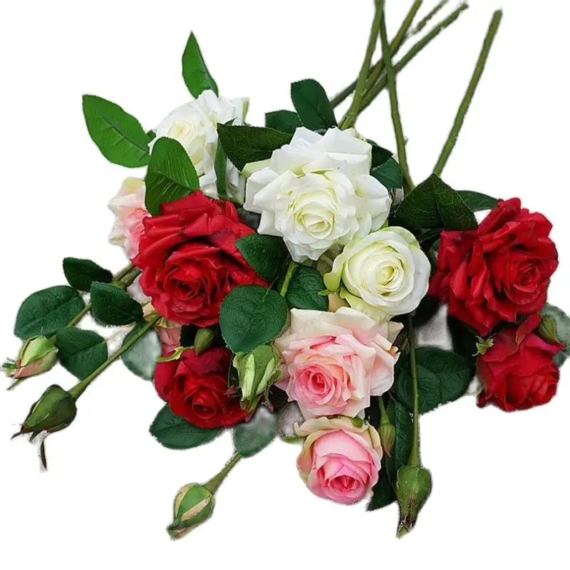 

6Pcs Fake Single Stem Moisturizing Rose (3 Heads/Piece) 20" Length Simulation Spring Curling Roses for Wedding Centerpiece