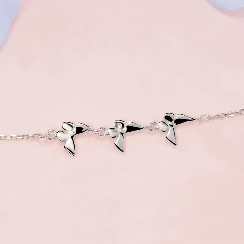 Женский браслет-цепочка из стерлингового серебра 925 пробы с милым бантом и