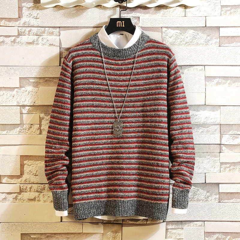 

Sweaters Christmas Men Striped Winter Clothes 2020 Plus Size Asian M-4XL 5XL Knitted Style Casual Standard Designer Pullovers