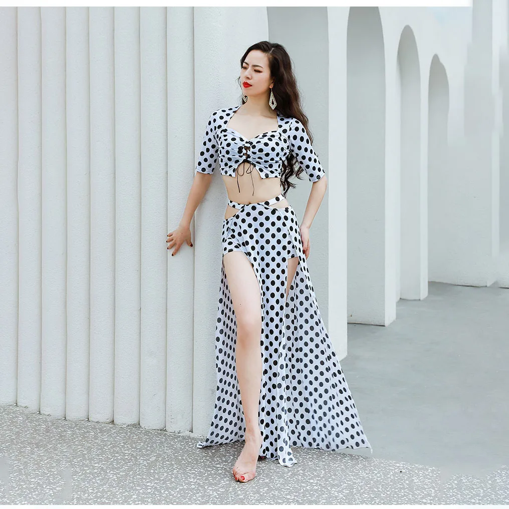 Профессиональная женская одежда для танца живота Mesh Deed V Top + короткая юбка 2шт.