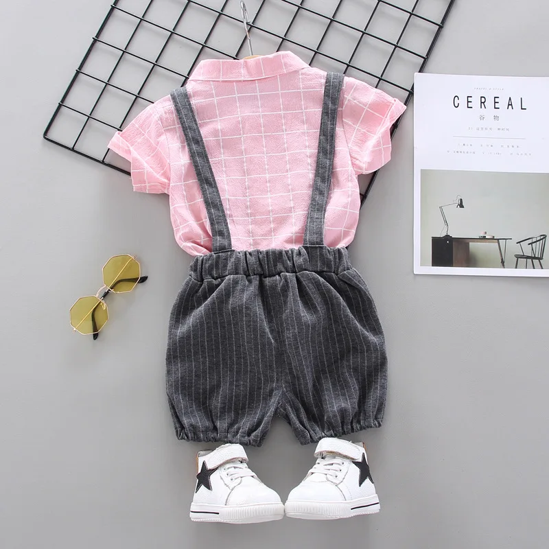 

Fashion gentleman boy Clothing Baby Boy Summer Clothes plaid shirt+shorts Baby boy Casual Clothing Sets