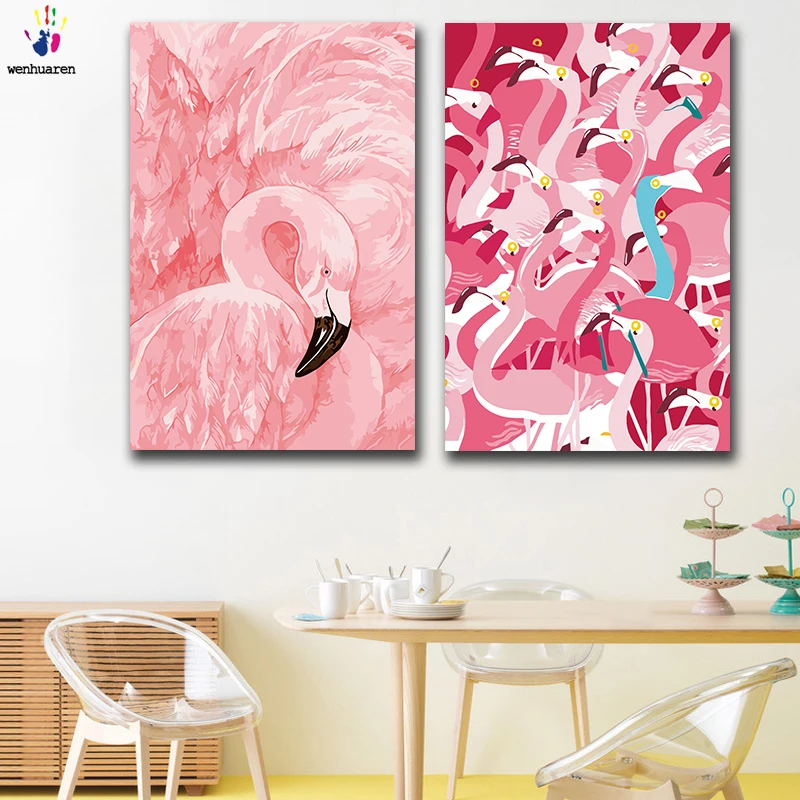 DIY картинки для раскраски по номерам с цветами Фламинго иллюстрация Картина