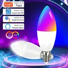Умная лампа Tuya с Wi-Fi, E14, светодиодная лампа с регулируемой яркостью, RGB + CW + WW, умное приложение для управления голосом, функция Google Home